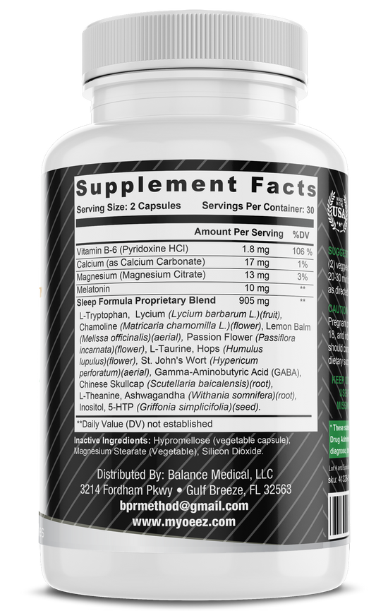 Myo-Eez™ Sleep Formula — Natural Sleep Aid with 10 mg Melatonin, GABA & Chamomile (60 Capsules)