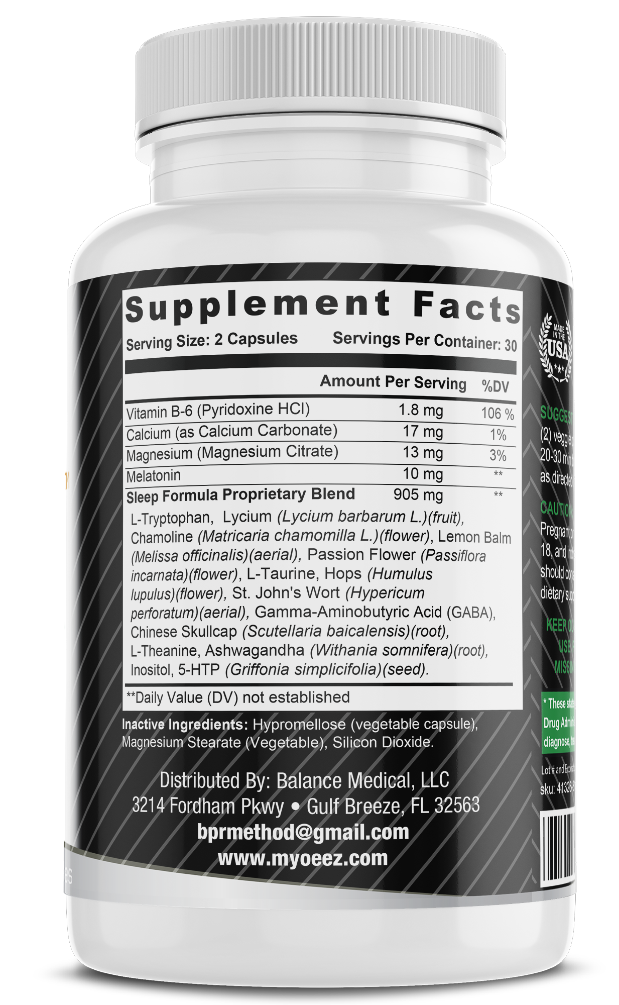Myo-Eez™ Sleep Formula — Natural Sleep Aid with 10 mg Melatonin, GABA & Chamomile (60 Capsules)