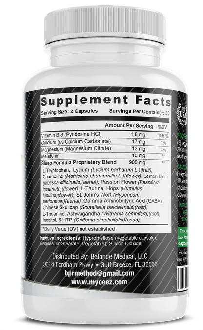 Myo-Eez™ Sleep Formula — Natural Sleep Aid with 10 mg Melatonin, GABA & Chamomile (60 Capsules)
