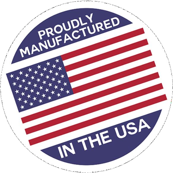 A round sticker with the american flag in it.