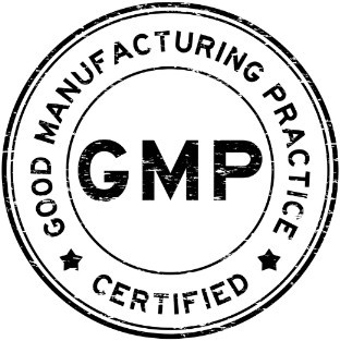 A black and white stamp with the words gmp certified.