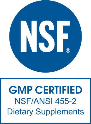 A blue and white logo for nsf certified